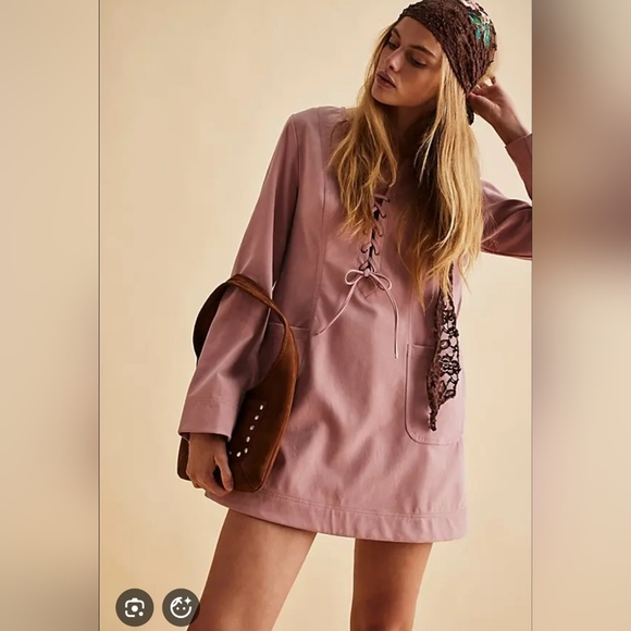 Free People Dresses & Skirts - NWT, Free People, Bradley Faux Suede Pink Lace-Up Dress, Women's Size XL